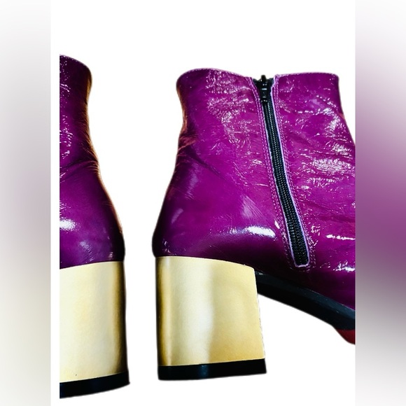 Kanna Made in Spain Purple Patent Leather Gold Heel Ankle Boots - Picture 10 of 16